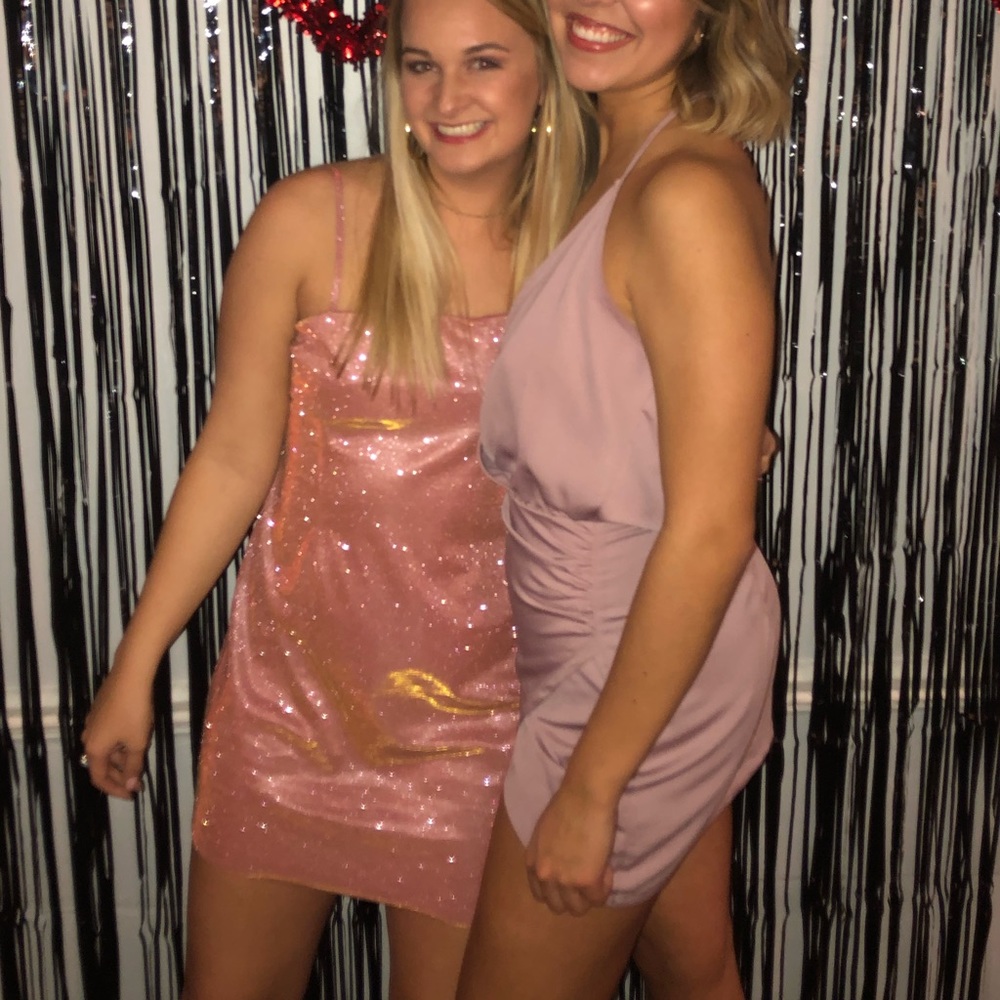 Lulu’s Galaxy of Glam pink sparkly mini dress